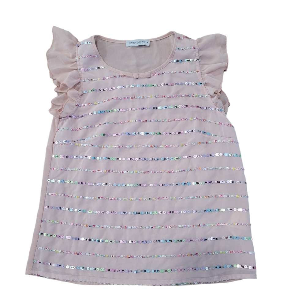 Rina SCIMENTO Italian Sequin Flutter Sleeve Blusa Blouse Size‎ M
